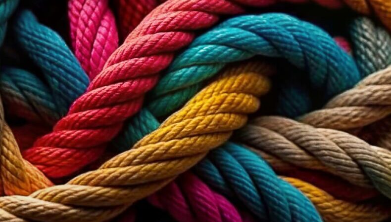 Gekleurde touwen in een knoop