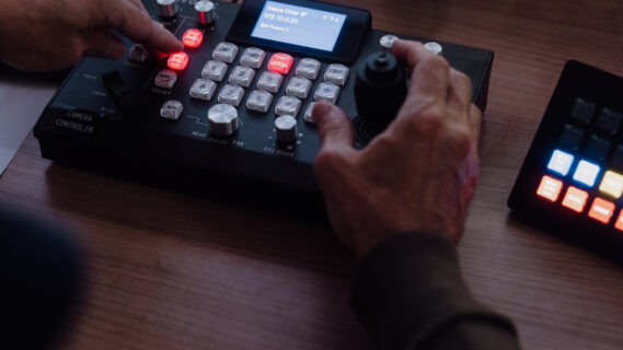 Knoppen van de techniek van de webinar studio